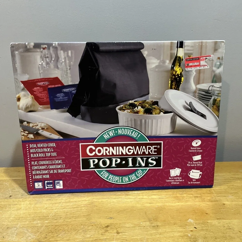 Corningware Pop-ins 24 Oz Oval Container W/ Lid Carrying Case Hot Cold Pack NOS‎